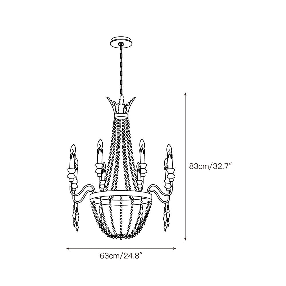 Delacroix Chandelier - French Country Iron & Wooden Bead Tassle Light