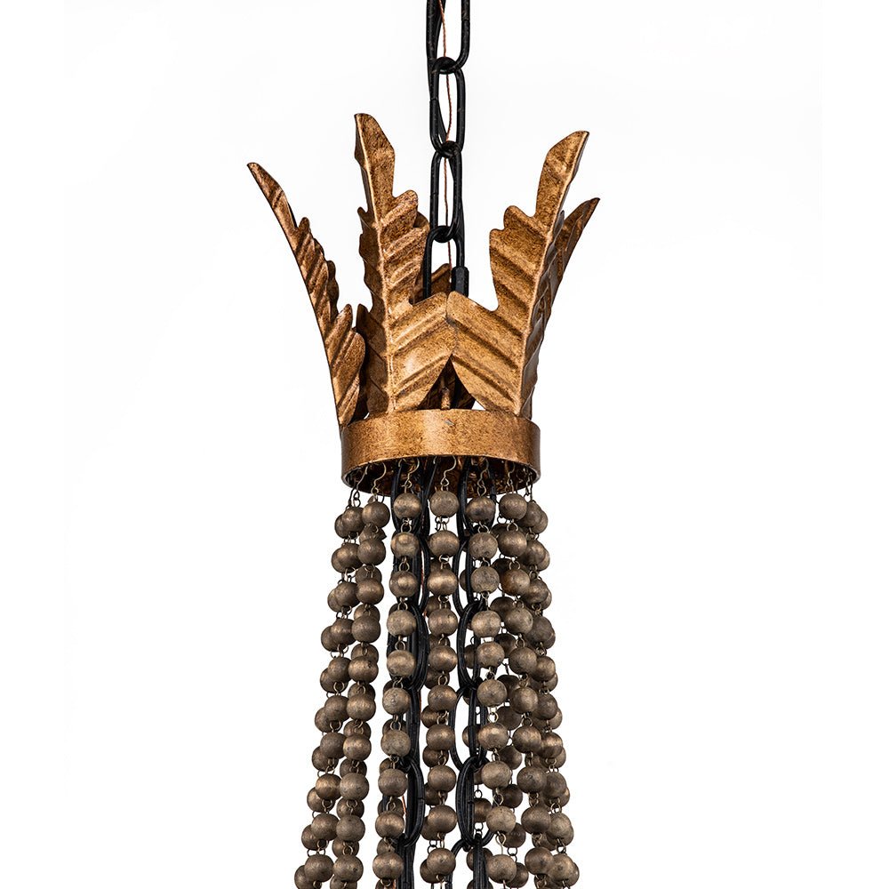 Delacroix Chandelier - French Country Iron & Wooden Bead Tassle Light