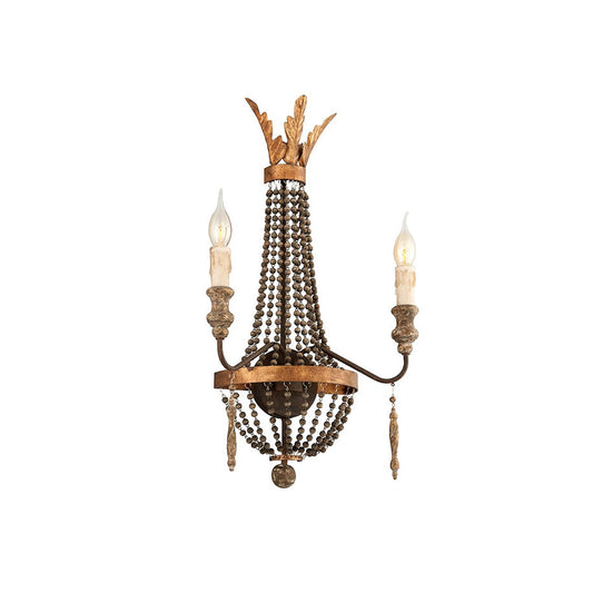 Delacroix Wall Lamp - 2-Light Antique Gold Iron Sconce with Wooden Beads