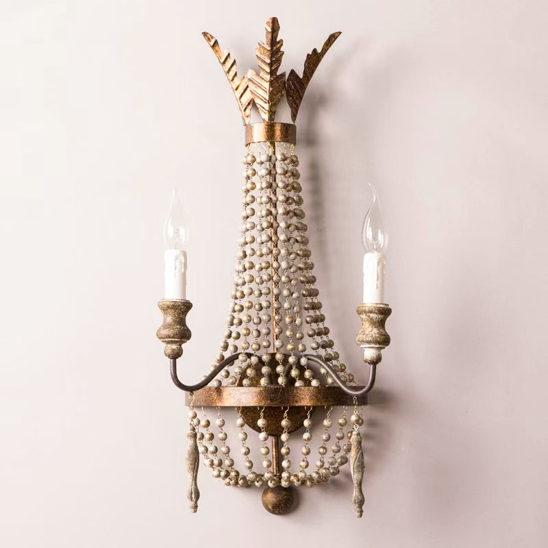 Delacroix Wall Lamp - 2-Light Antique Gold Iron Sconce with Wooden Beads