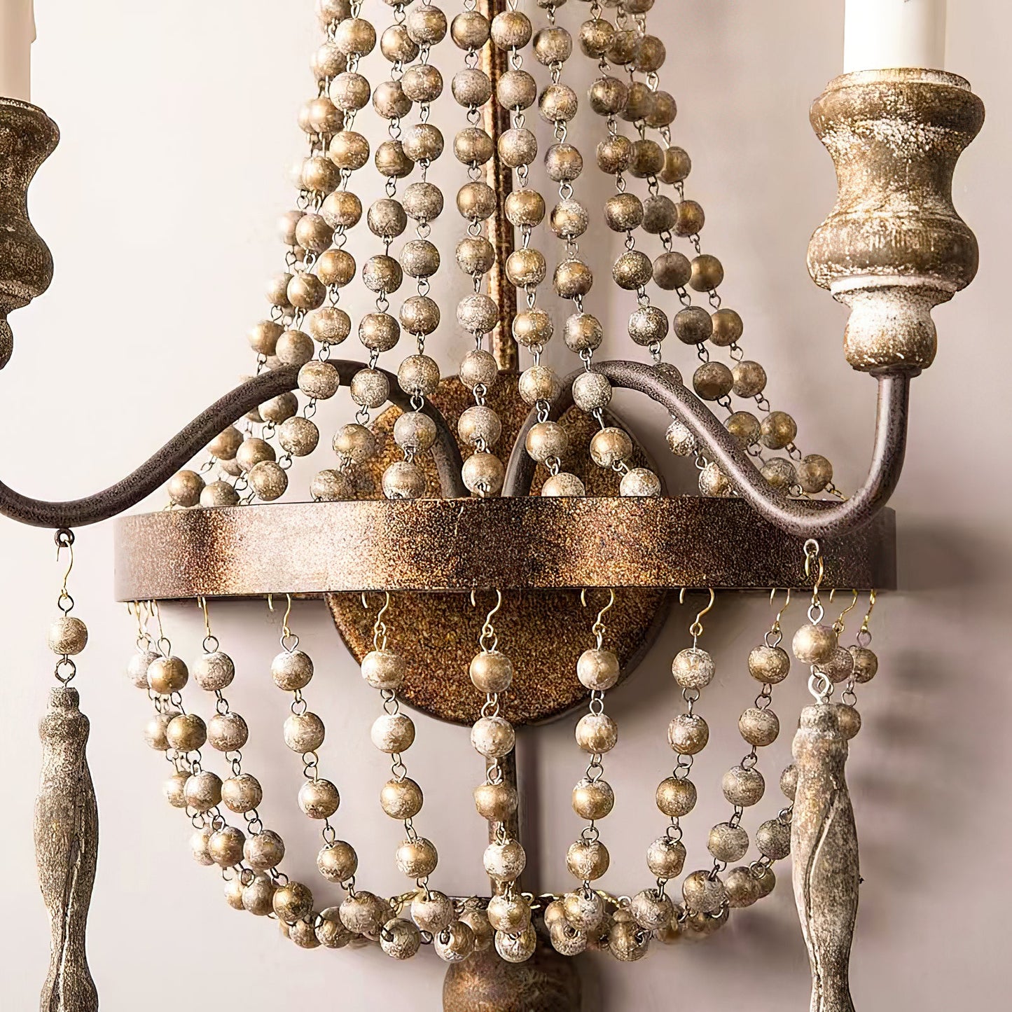 Delacroix Wall Lamp - 2-Light Antique Gold Iron Sconce with Wooden Beads