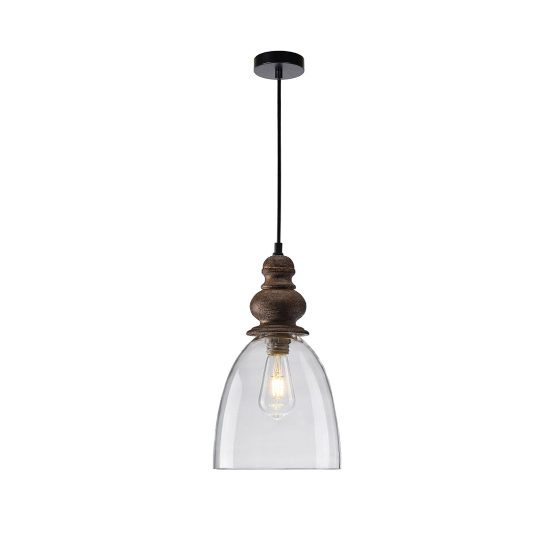 Delmare Glass Pendant Lamp - Farmhouse 1-Light Bell Glass & Wood Pendan