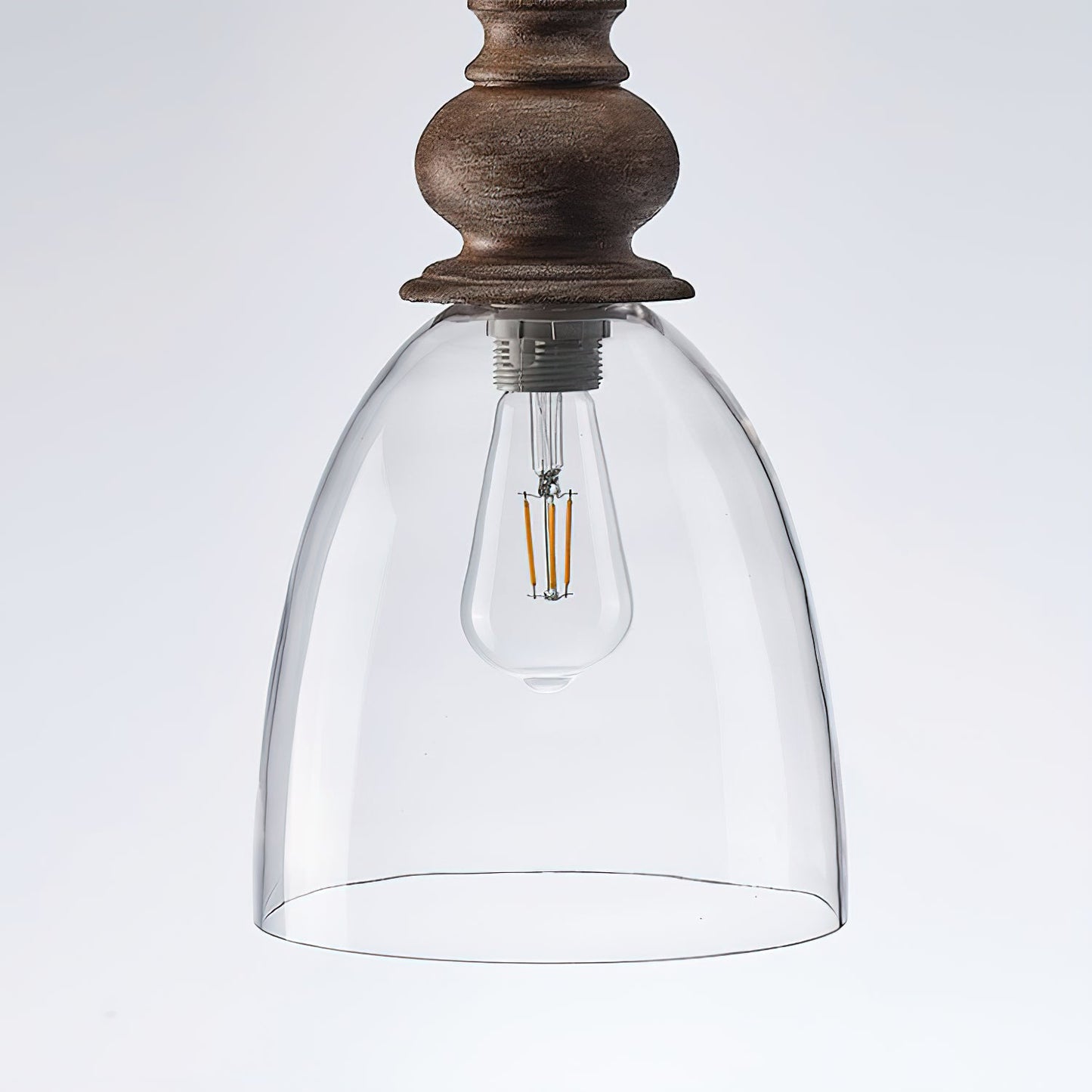 Delmare Glass Pendant Lamp - Farmhouse 1-Light Bell Glass & Wood Pendan