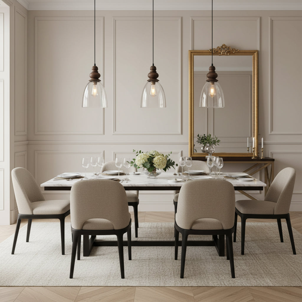 Delmare Glass Pendant Lamp - Farmhouse 1-Light Bell Glass & Wood Pendan