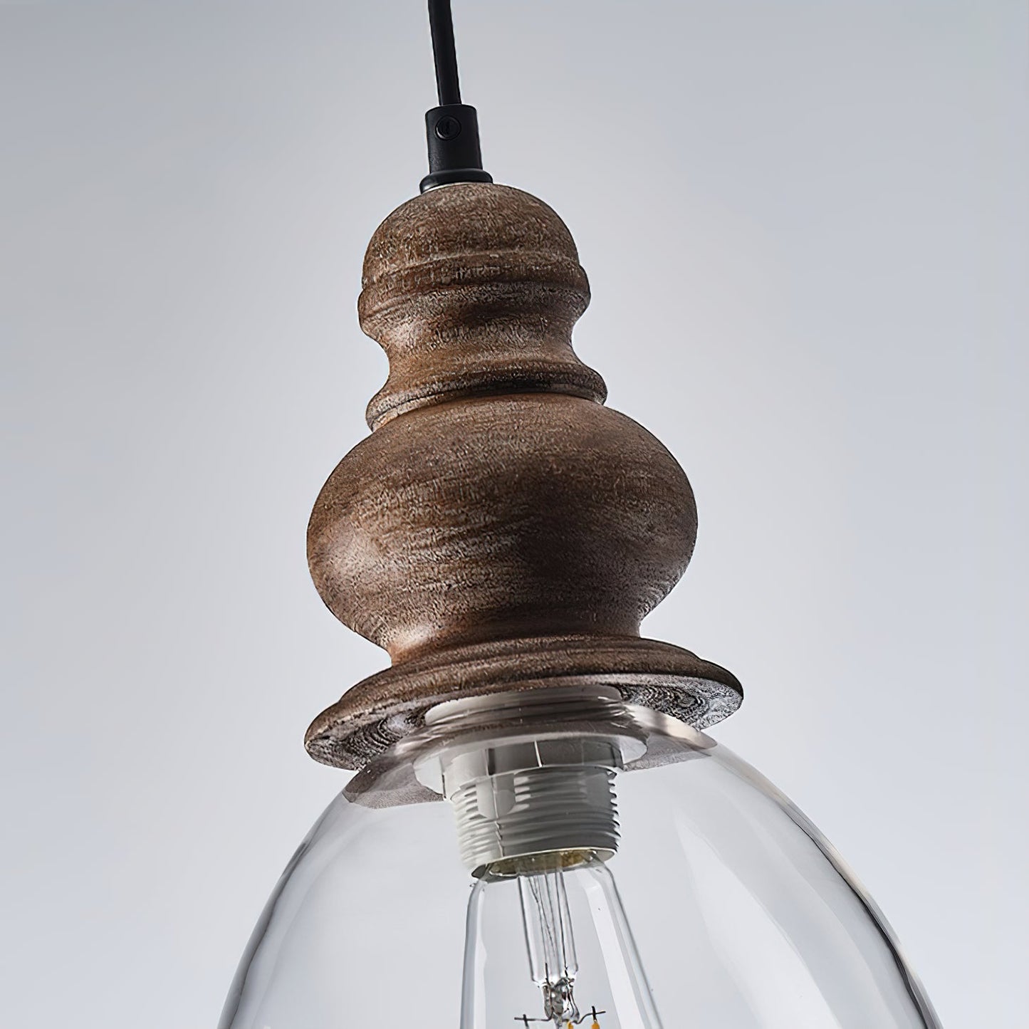 Delmare Glass Pendant Lamp - Farmhouse 1-Light Bell Glass & Wood Pendan
