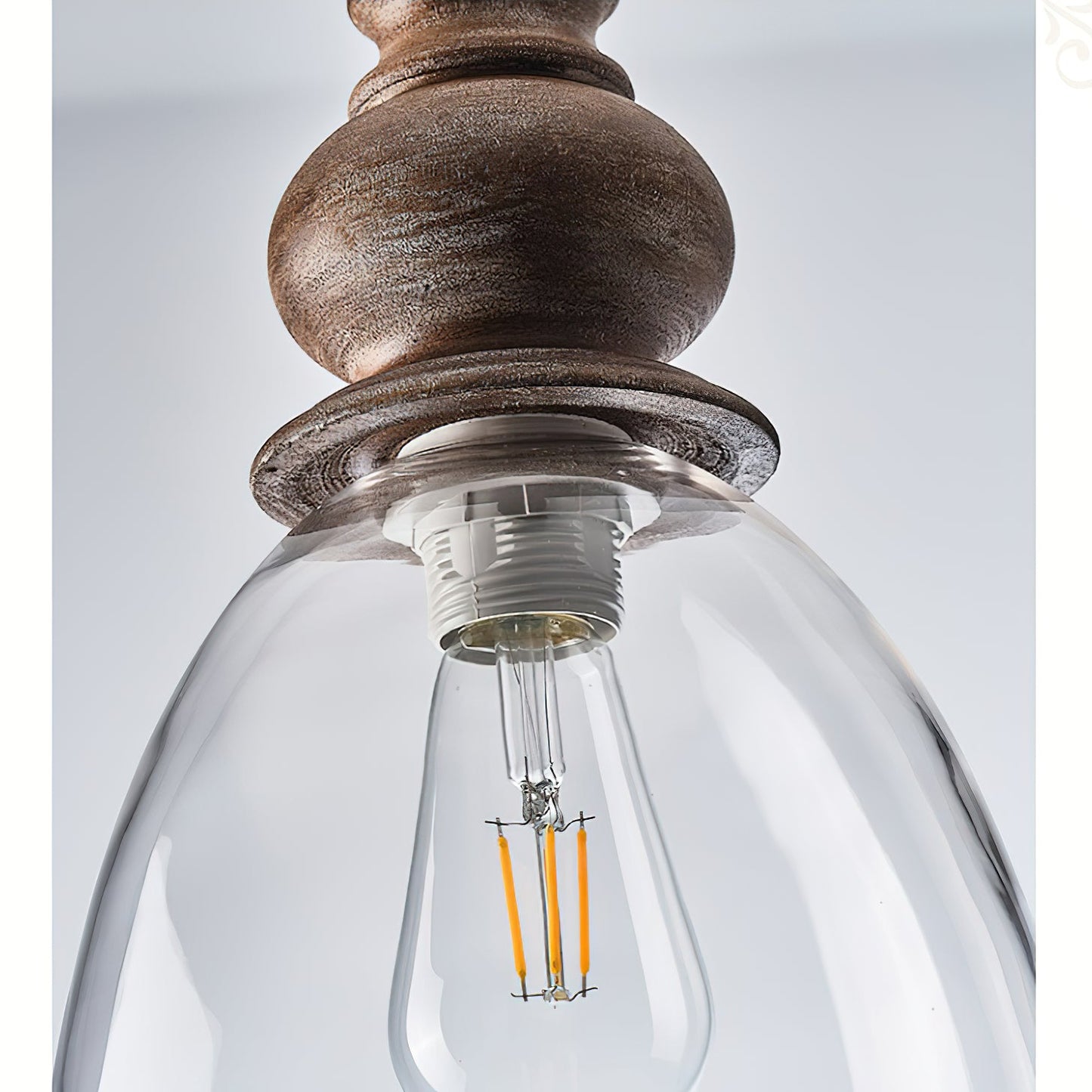 Delmare Glass Pendant Lamp - Farmhouse 1-Light Bell Glass & Wood Pendan