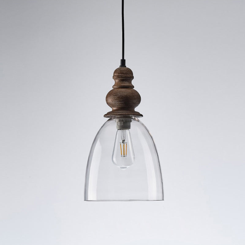 Delmare Glass Pendant Lamp - Farmhouse 1-Light Bell Glass & Wood Pendan