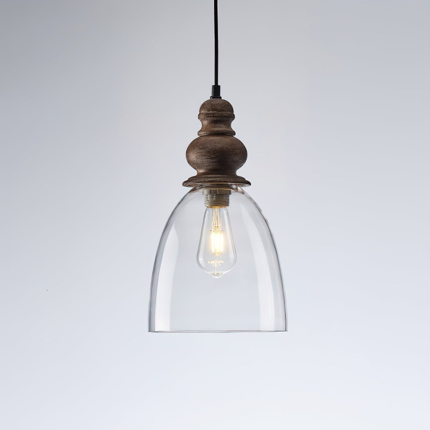 Delmare Glass Pendant Lamp - Farmhouse 1-Light Bell Glass & Wood Pendan