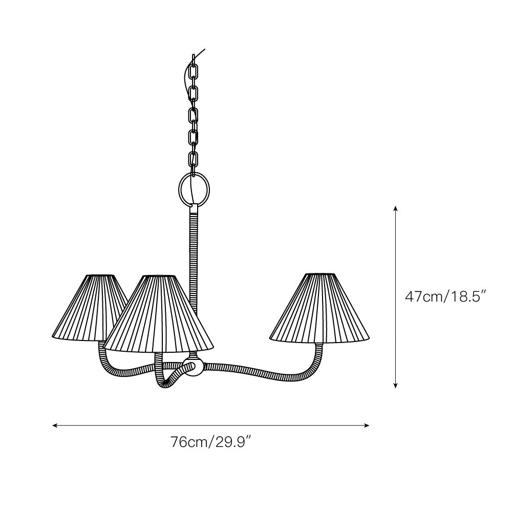 Delphine Chandelier - Parisian Style Rattan Woven 3-Light Brass Pendant
