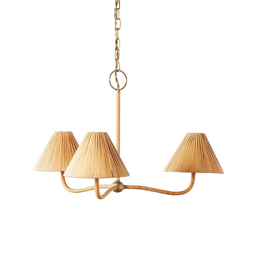Delphine Chandelier - Parisian Style Rattan Woven 3-Light Brass Pendant