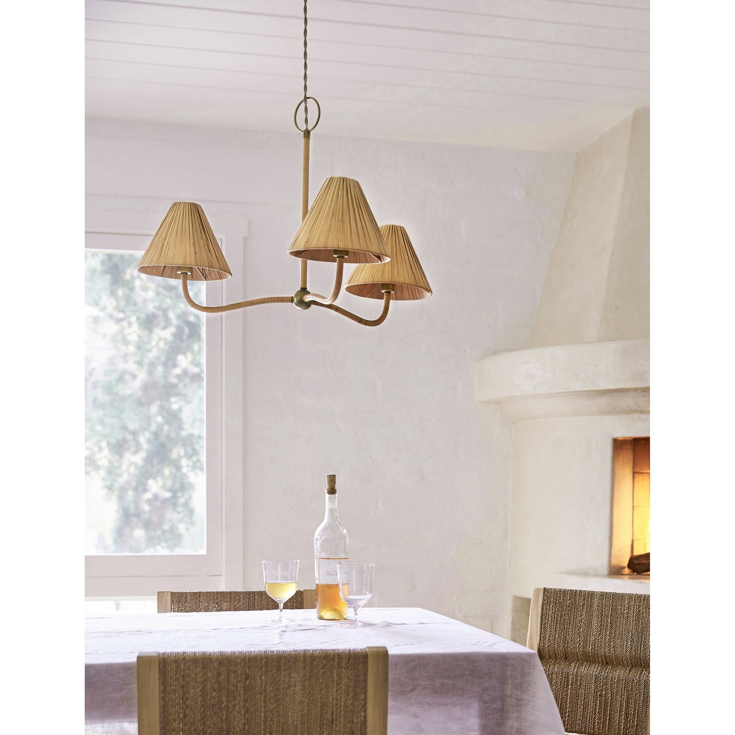 Delphine Chandelier - Parisian Style Rattan Woven 3-Light Brass Pendant