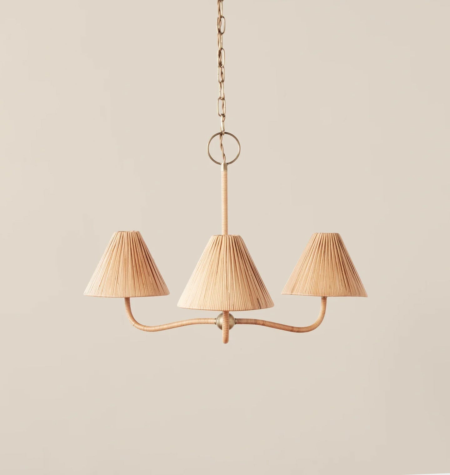 Delphine Chandelier - Parisian Style Rattan Woven 3-Light Brass Pendant