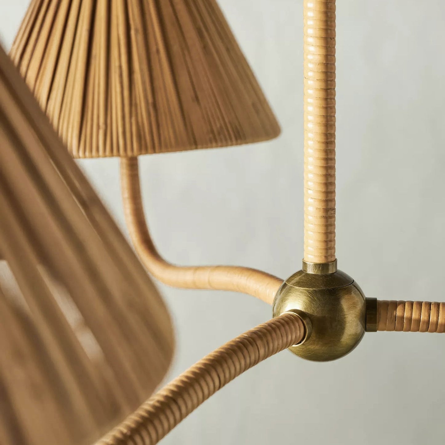 Delphine Chandelier - Parisian Style Rattan Woven 3-Light Brass Pendant