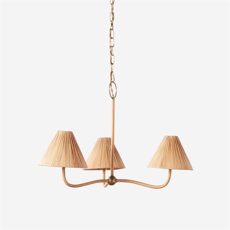 Delphine Chandelier - Parisian Style Rattan Woven 3-Light Brass Pendant