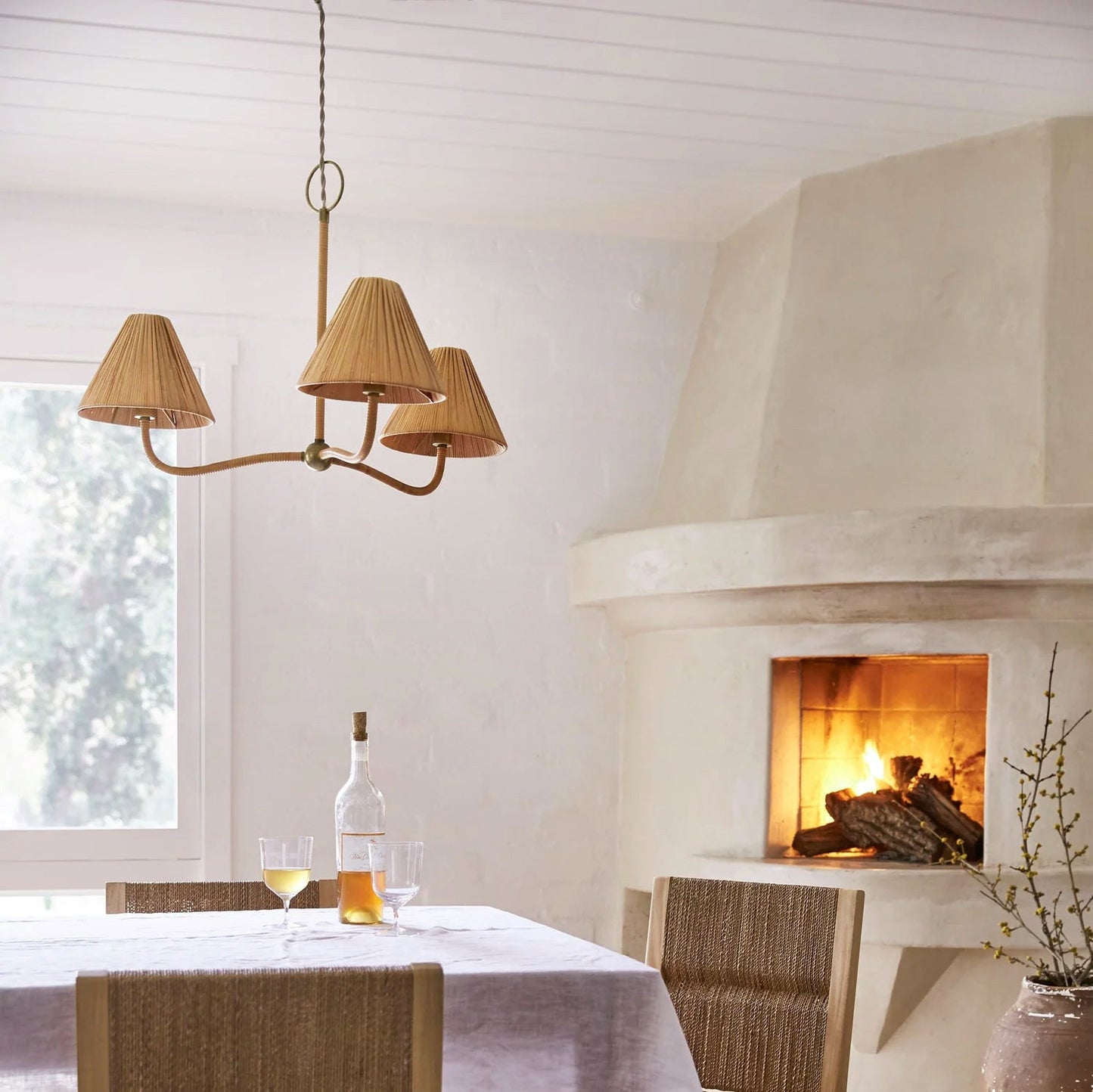 Delphine Chandelier - Parisian Style Rattan Woven 3-Light Brass Pendant