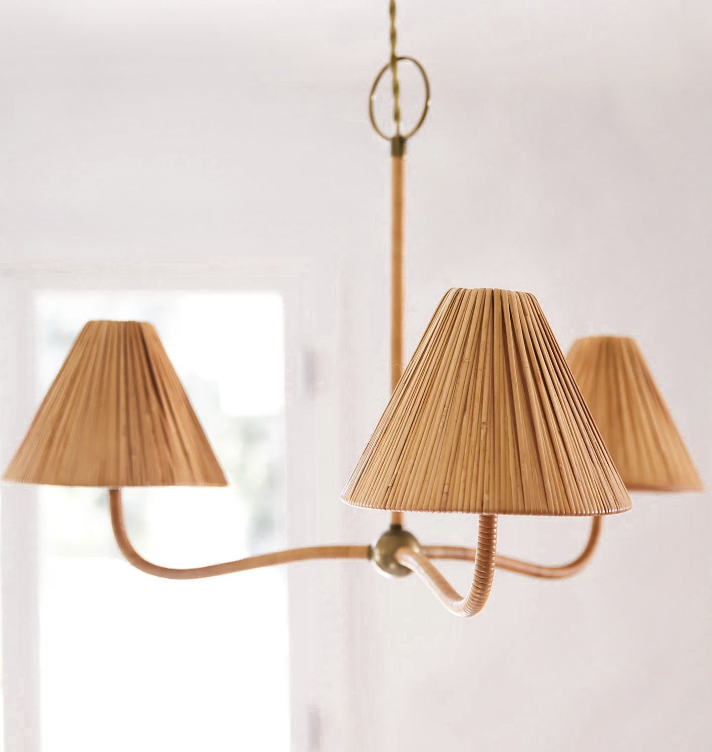 Delphine Chandelier - Parisian Style Rattan Woven 3-Light Brass Pendant