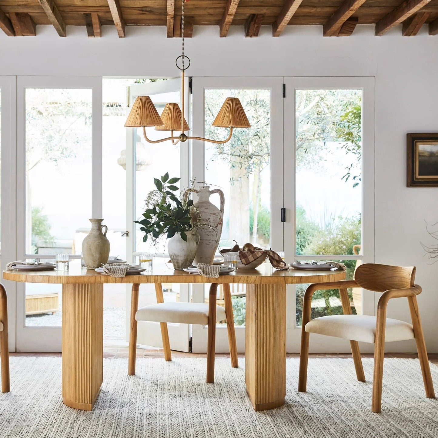 Delphine Chandelier - Parisian Style Rattan Woven 3-Light Brass Pendant