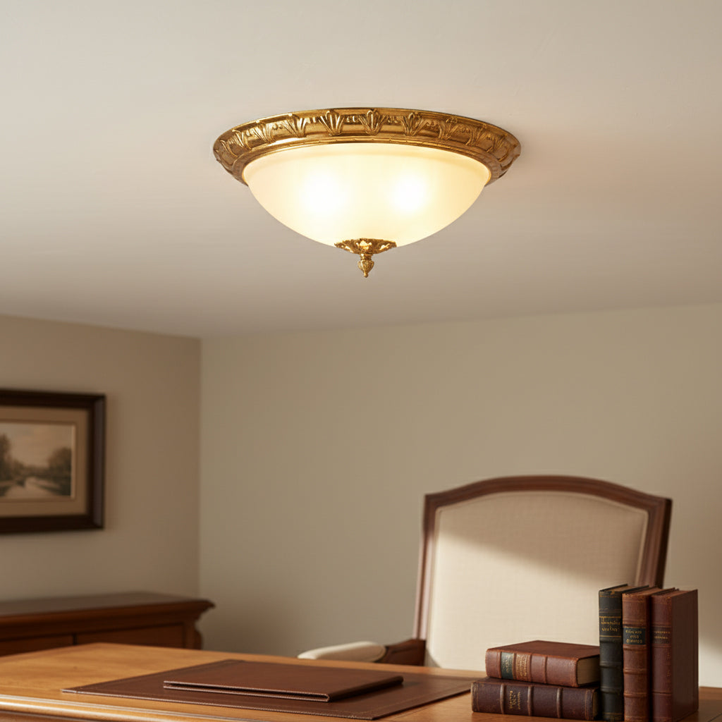 Deltana Flush Ceiling Lamp - Modern Brass & Glass Multi-Light Flush Mount