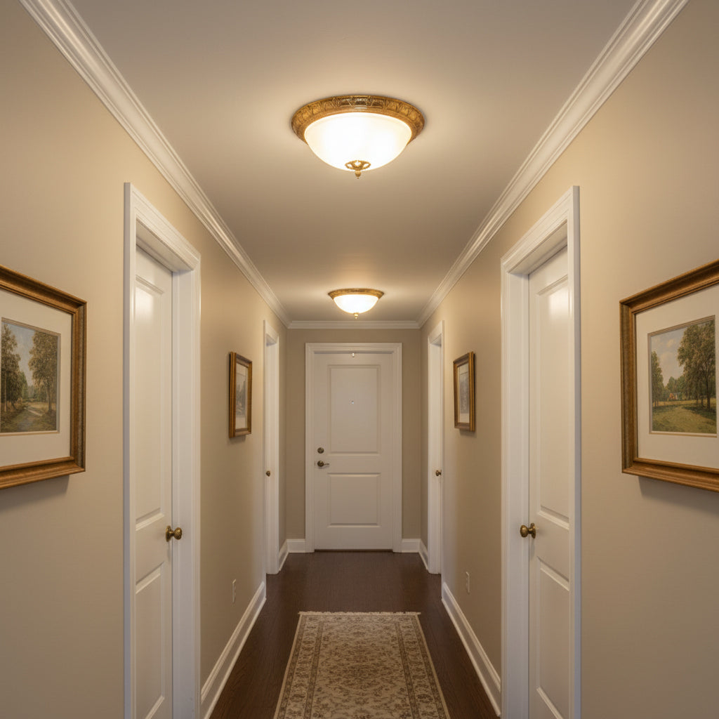Deltana Flush Ceiling Lamp - Modern Brass & Glass Multi-Light Flush Mount