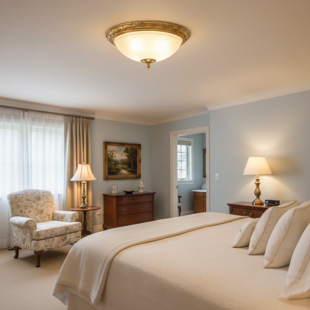 Deltana Flush Ceiling Lamp - Modern Brass & Glass Multi-Light Flush Mount