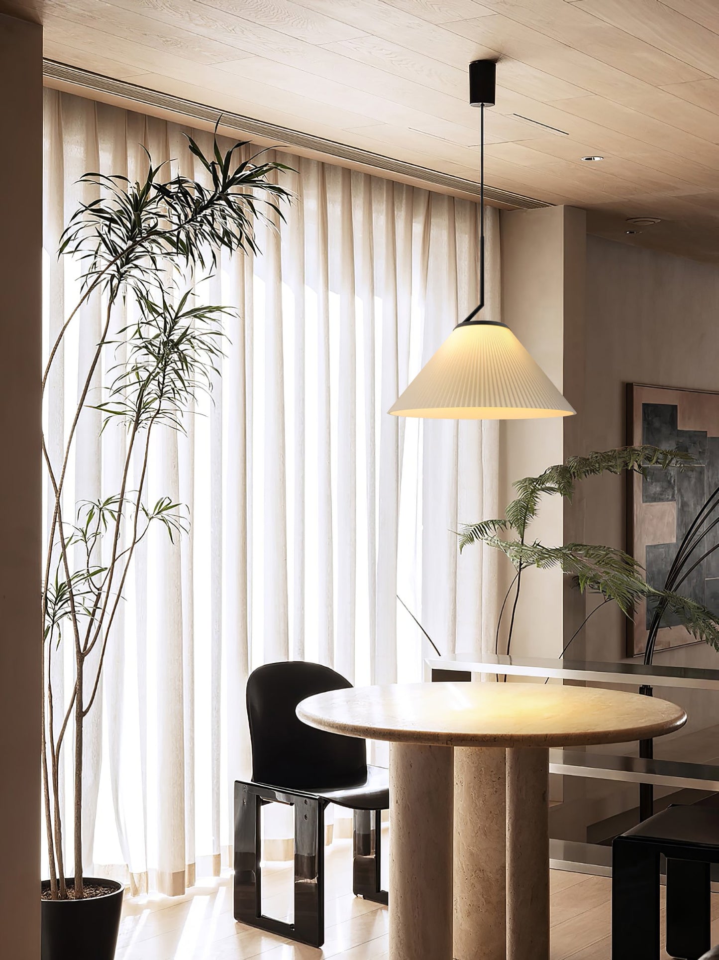 Demare Pleated Pendant Lamp - Modern Retro Fabric Dome Light
