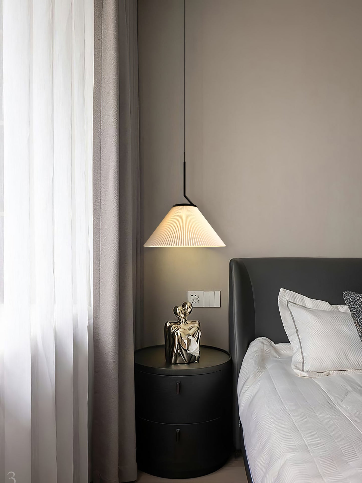 Demare Pleated Pendant Lamp - Modern Retro Fabric Dome Light