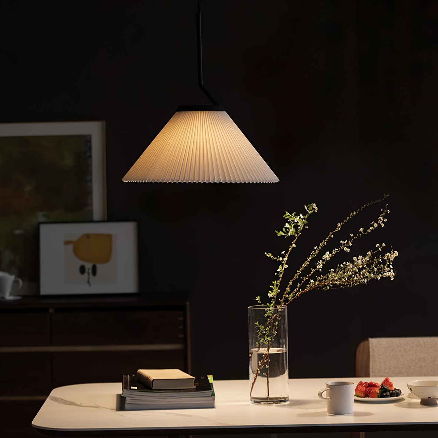 Demare Pleated Pendant Lamp - Modern Retro Fabric Dome Light