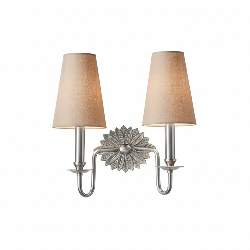 Demeter Double Sconce - Classic Antique Brass 2-Light Wall Sconce with Linen Shades