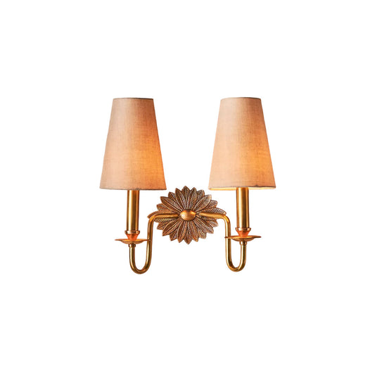 Demeter Double Sconce - Classic Antique Brass 2-Light Wall Sconce with Linen Shades