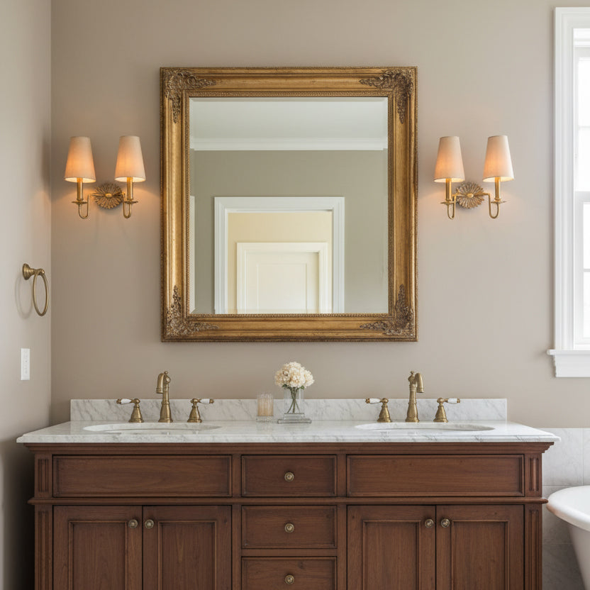 Demeter Double Sconce - Classic Antique Brass 2-Light Wall Sconce with Linen Shades