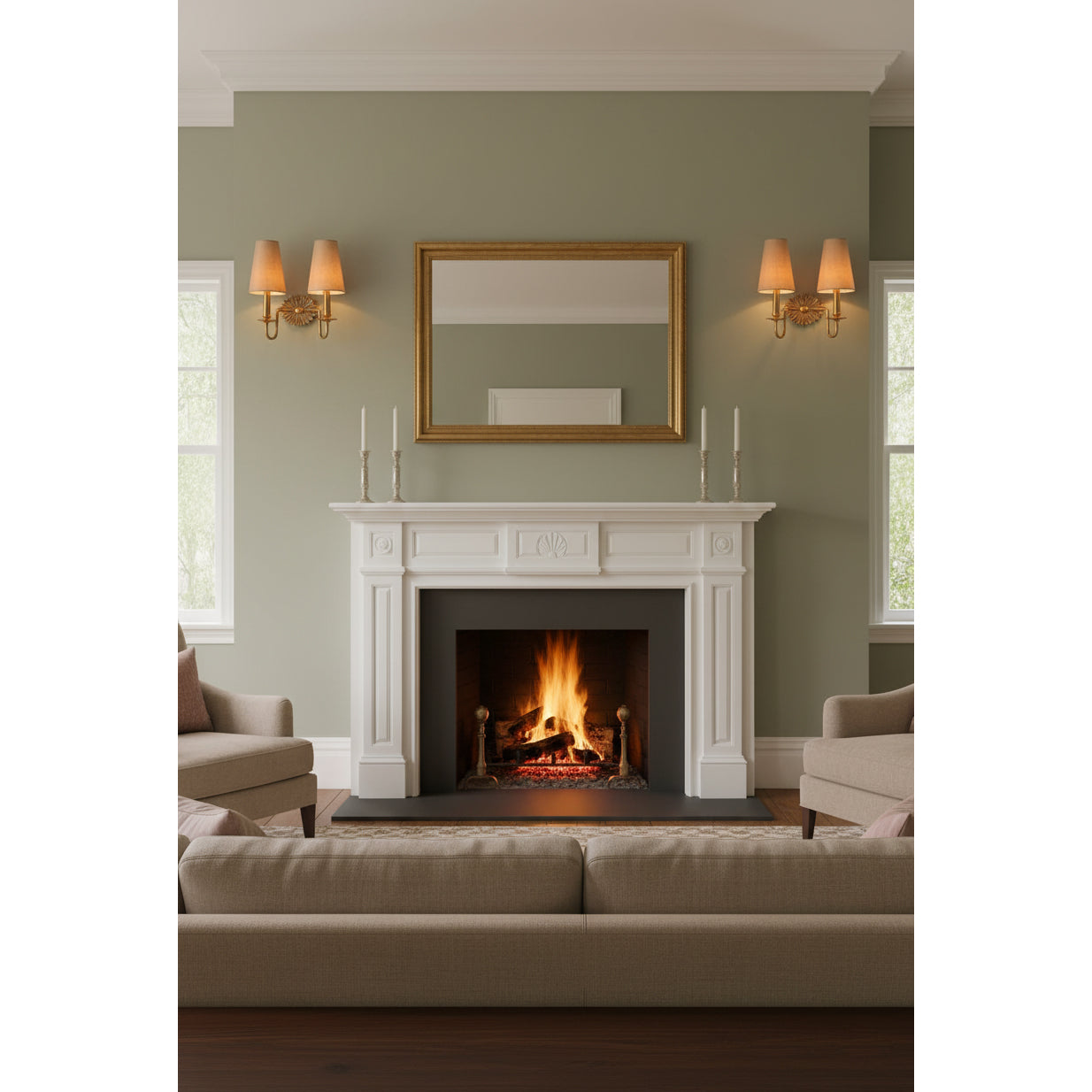 Demeter Double Sconce - Classic Antique Brass 2-Light Wall Sconce with Linen Shades