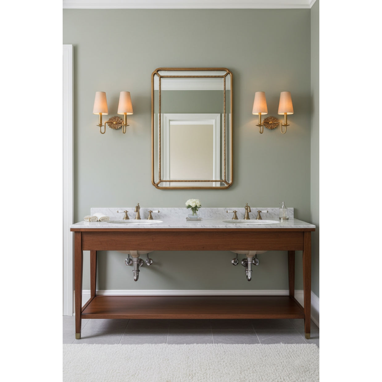 Demeter Double Sconce - Classic Antique Brass 2-Light Wall Sconce with Linen Shades