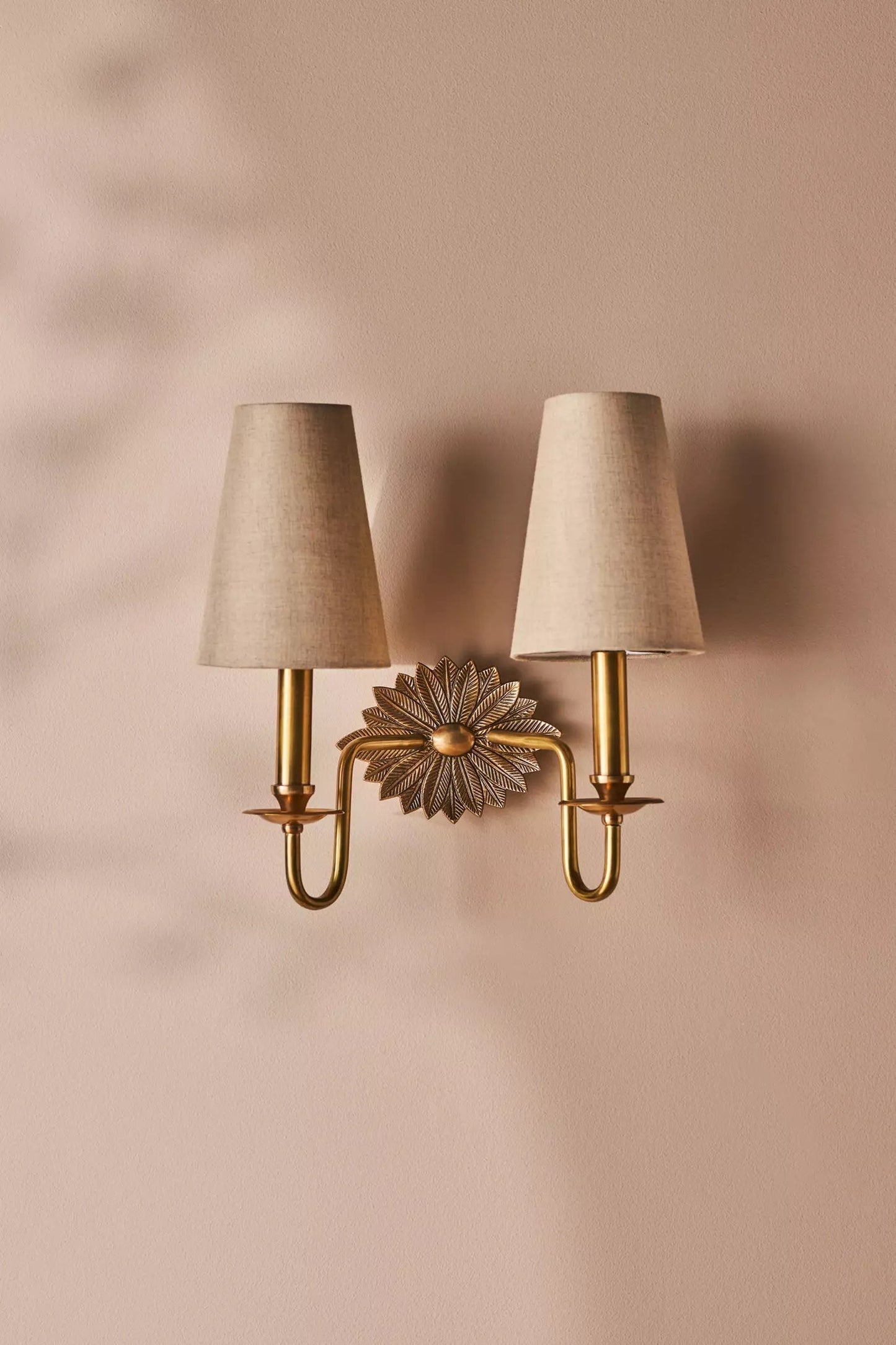 Demeter Double Sconce - Classic Antique Brass 2-Light Wall Sconce with Linen Shades