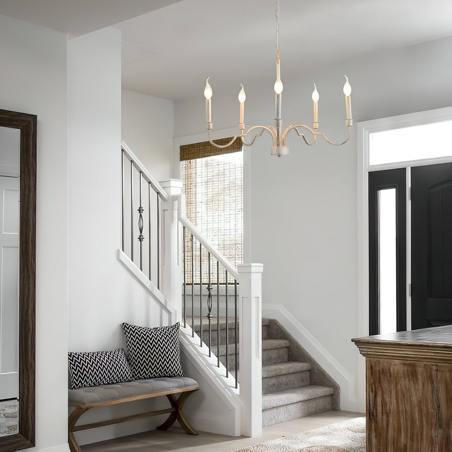 Demi Chandelier - Greek Key Inspired Brass Pendant in Imitation White
