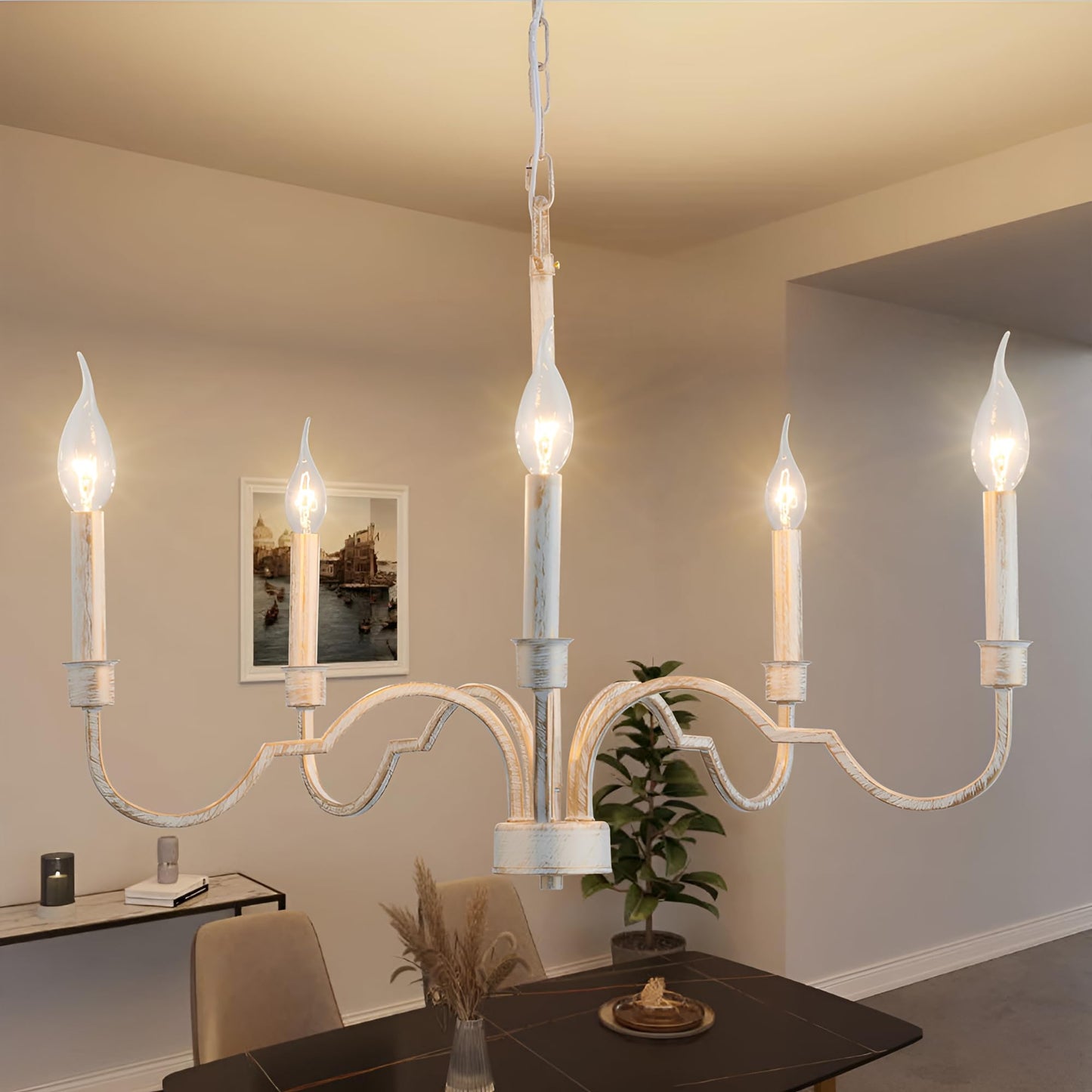 Demi Chandelier - Greek Key Inspired Brass Pendant in Imitation White