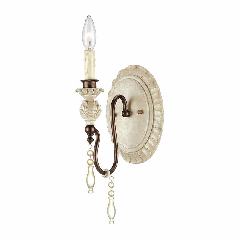 Denise Antique Wall Lamp - Shabby Chic Solid Wood & Metal Candle Sconce
