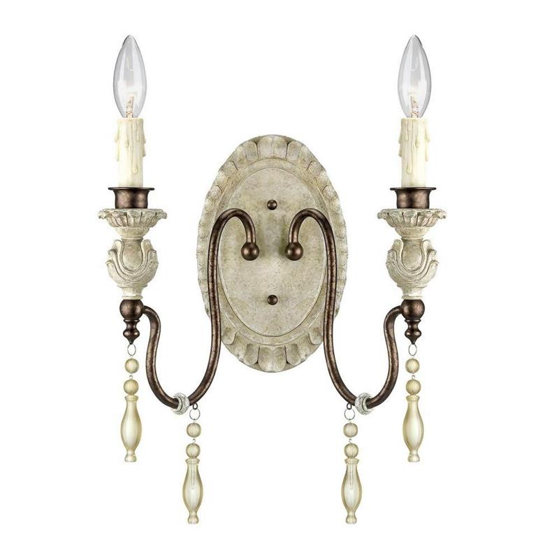 Denise Antique Wall Lamp - Shabby Chic Solid Wood & Metal Candle Sconce