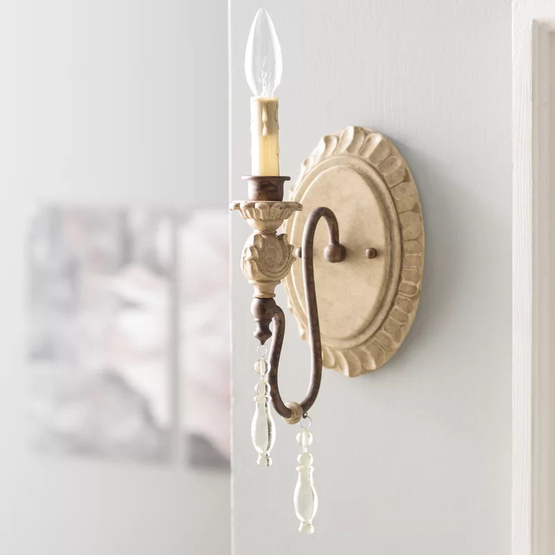Denise Antique Wall Lamp - Shabby Chic Solid Wood & Metal Candle Sconce