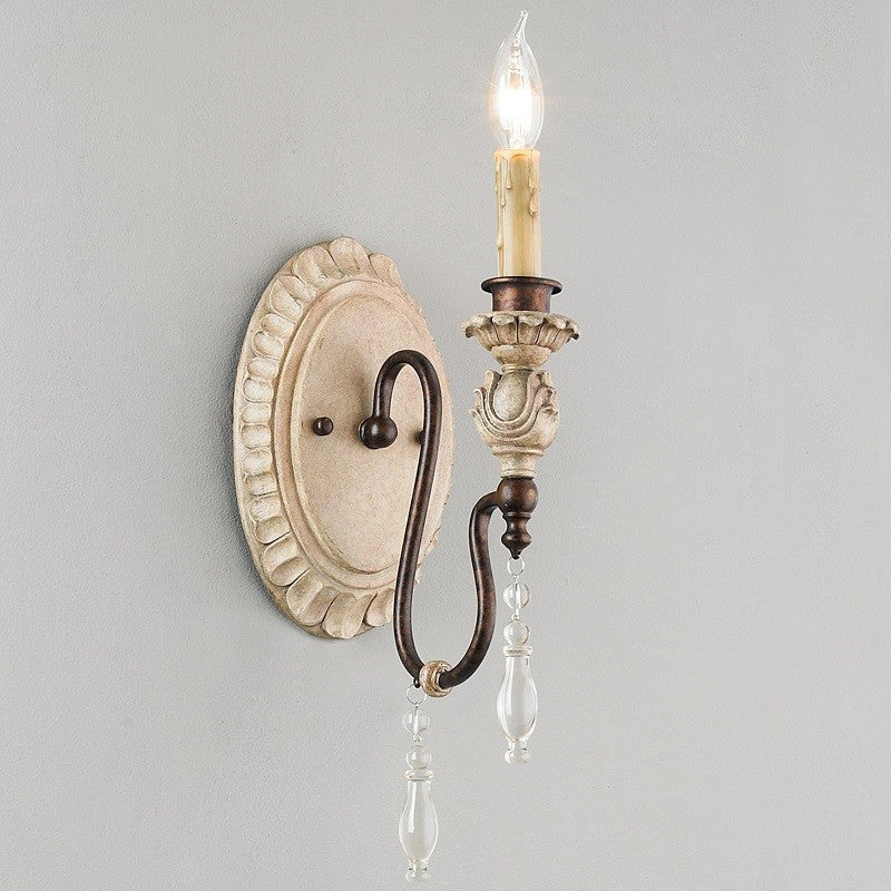 Denise Antique Wall Lamp - Shabby Chic Solid Wood & Metal Candle Sconce