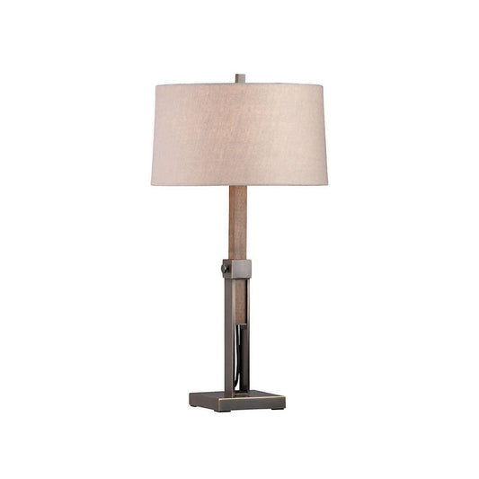 Denley Table Lamp - Modern Mixed-Material Wood & Metal Light with Linen Shade