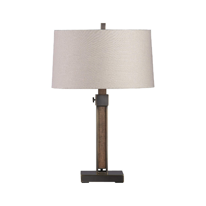 Denley Table Lamp - Modern Mixed-Material Wood & Metal Light with Linen Shade