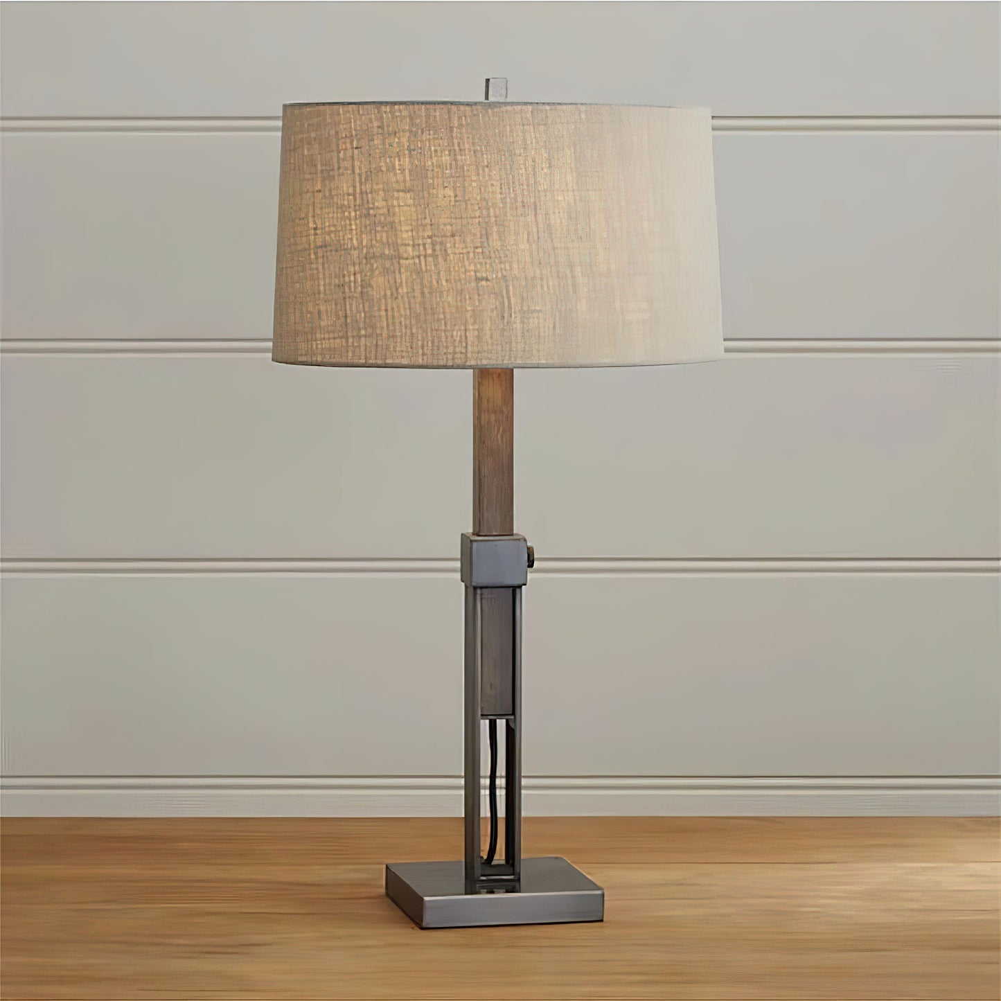 Denley Table Lamp - Modern Mixed-Material Wood & Metal Light with Linen Shade