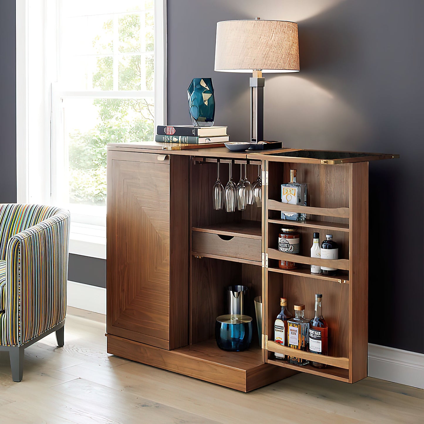 Denley Table Lamp - Modern Mixed-Material Wood & Metal Light with Linen Shade