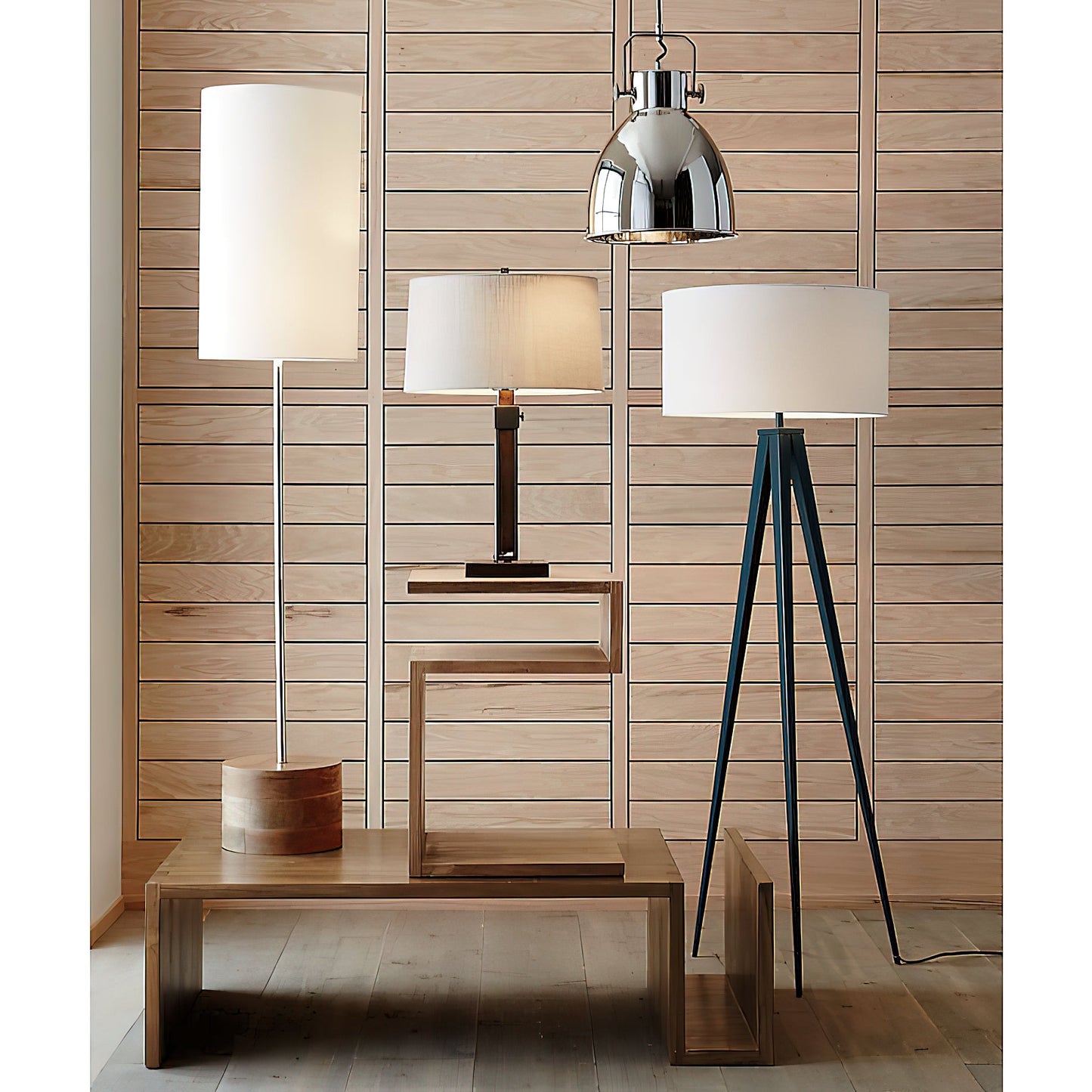 Denley Table Lamp - Modern Mixed-Material Wood & Metal Light with Linen Shade