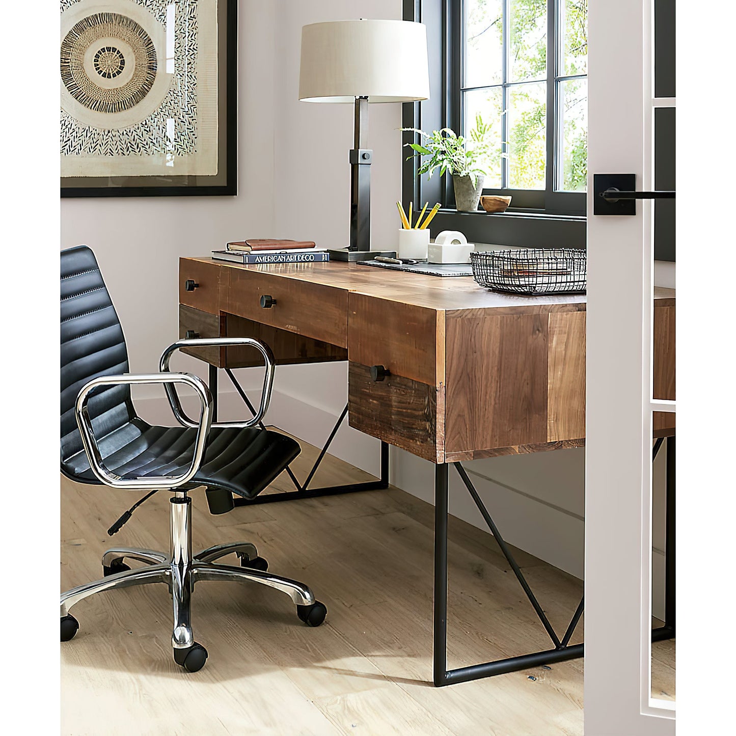 Denley Table Lamp - Modern Mixed-Material Wood & Metal Light with Linen Shade