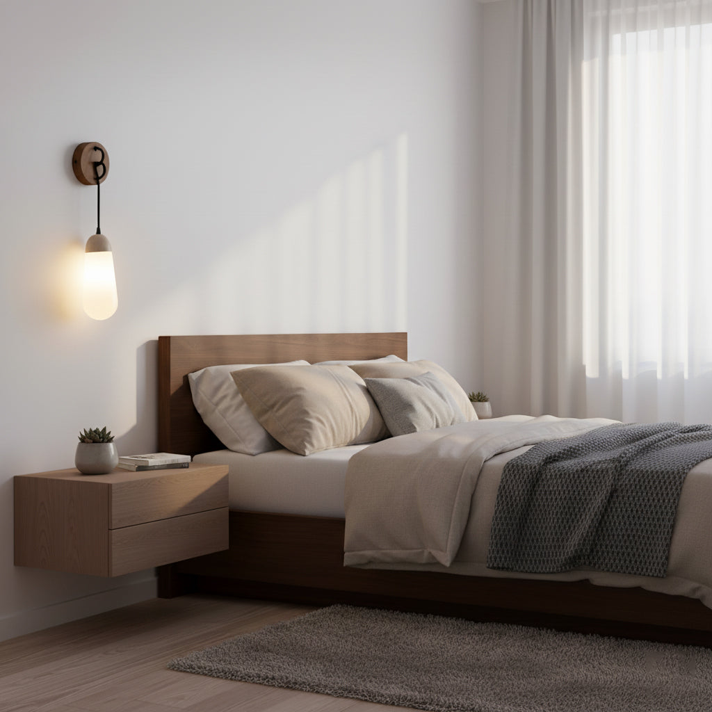 Denton Wall Lamp - Modern Travertine & Walnut Wood Sconce