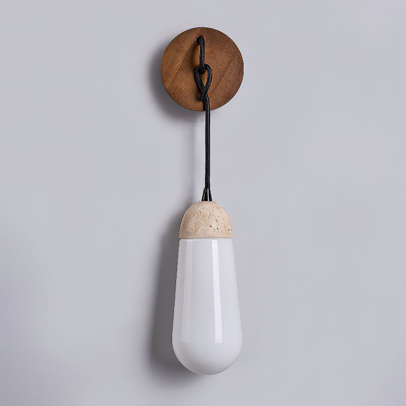 Denton Wall Lamp - Modern Travertine & Walnut Wood Sconce
