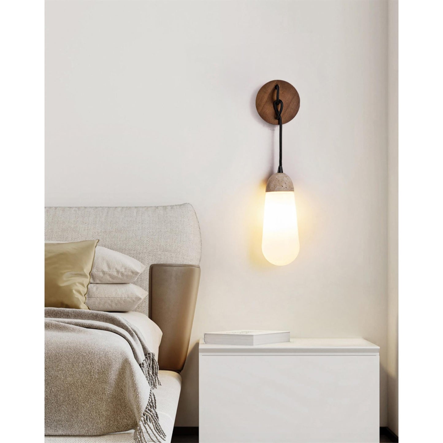 Denton Wall Lamp - Modern Travertine & Walnut Wood Sconce