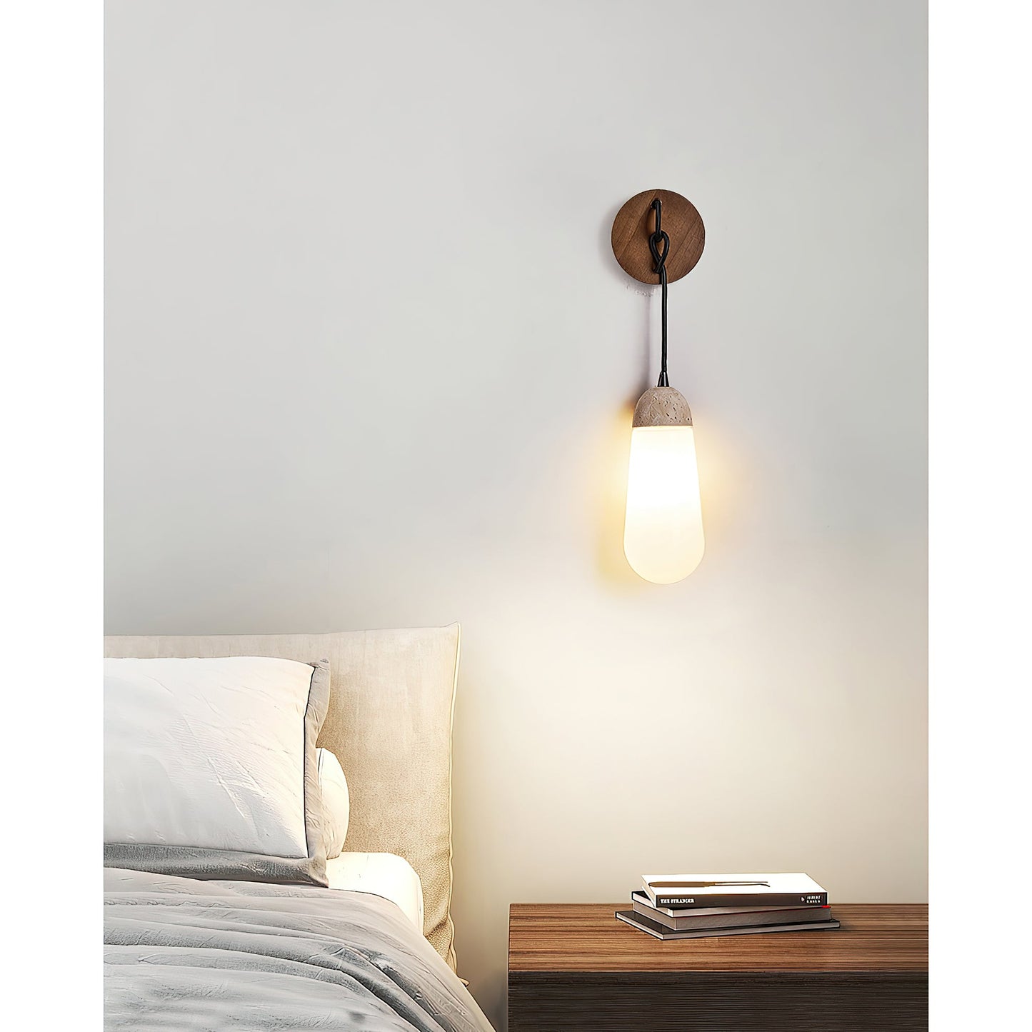 Denton Wall Lamp - Modern Travertine & Walnut Wood Sconce