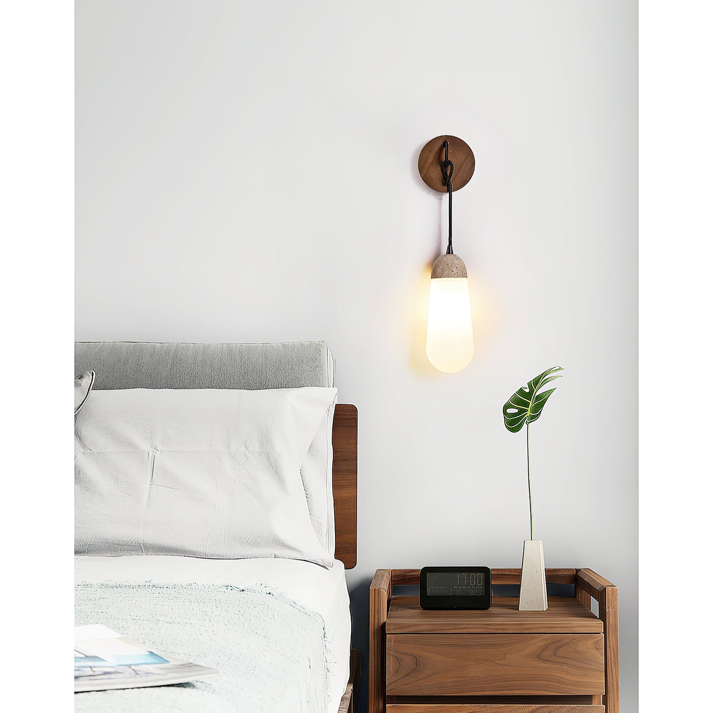 Denton Wall Lamp - Modern Travertine & Walnut Wood Sconce